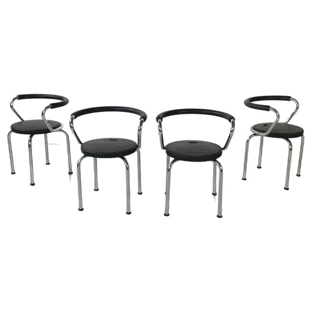 Italian Modern Chairs in Black Rubber and Metal by Airon, 1980s, Set of 4 For Sale