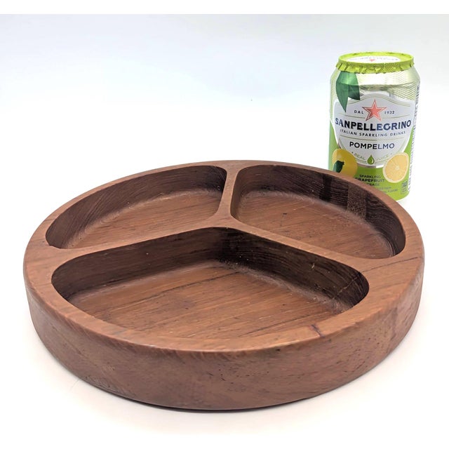 Chestnut 1970s Teak Wood Partitioned Snack Bowl For Sale - Image 8 of 11