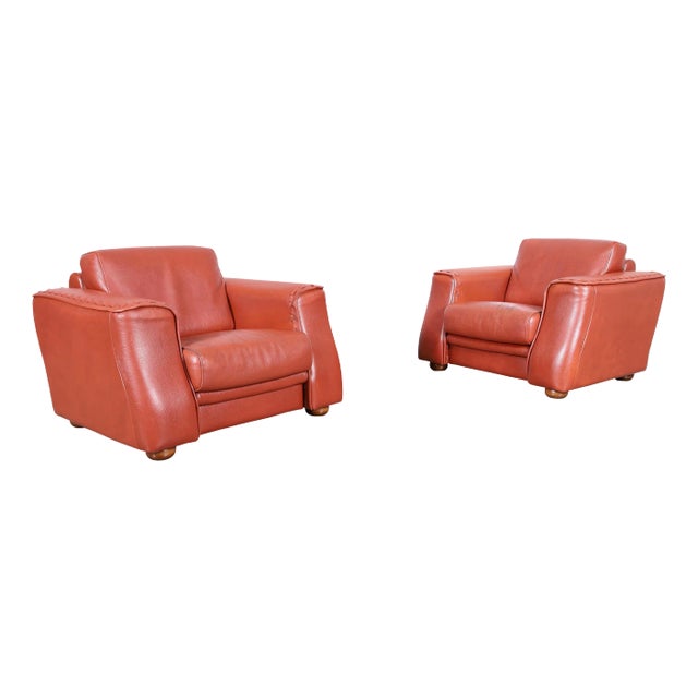 Vintage Oversized Italian Leather Lounge Chairs by Formenti, 1980s For Sale