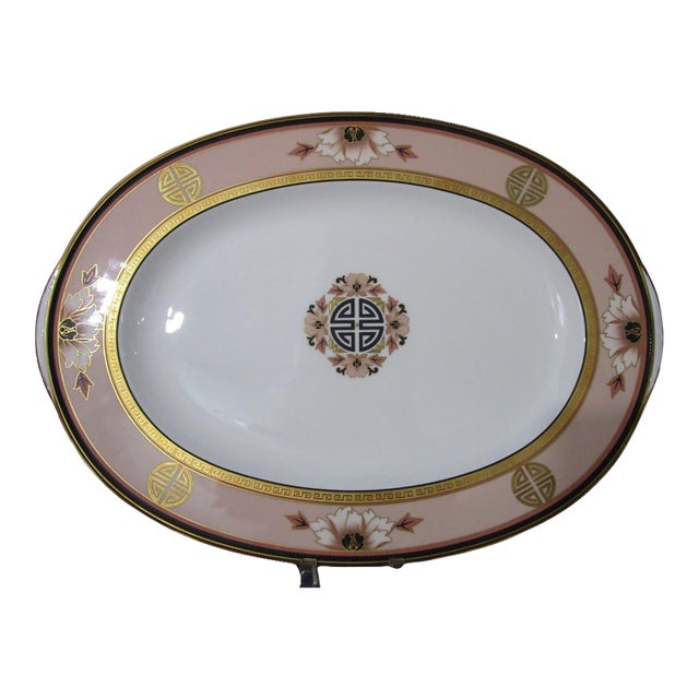 Vintage Art Deco Noritake Commemoration Large Serving Platter Peach For Sale
