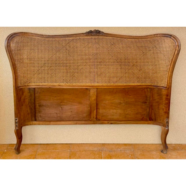 French Louis XV Style Walnut Headboard with Cane Panel and Carved Details, 1940 For Sale - Image 10 of 10