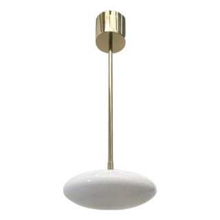 Italian Uno Polished Brass Glossy White Murano Glass Shade Pendant by Fabio LTD For Sale