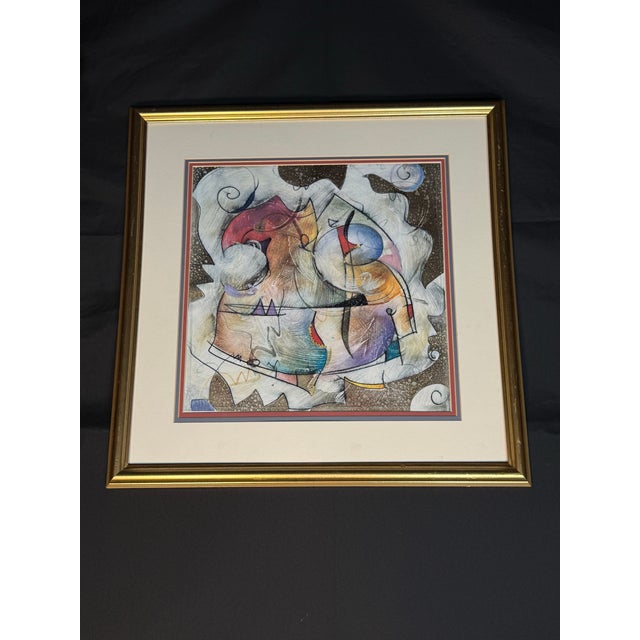 Early 21st Century Colorful Abstract Mixed Media Painting, Gold Frame For Sale - Image 4 of 8