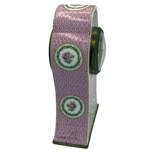 Antique French Porcelain Clock with Floral Decoration from Camille Naudot, 1890s For Sale - Image 3 of 9