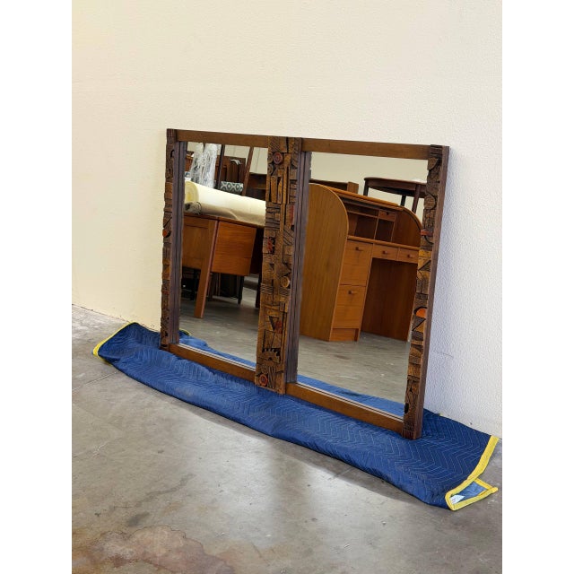 Lane Pueblo Brutalist Oak Wall Mirror – Paul Evans Style Frame 1970s For Sale - Image 9 of 9