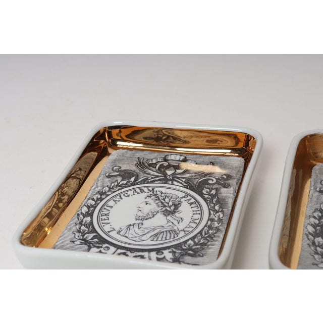 Set of Six Fornasetti Gilt Porcelain Profili Romani Roman Emperor Vide Poches For Sale - Image 10 of 18
