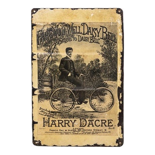 Fare You Well Daisy Bell , 1894 Advertising Metal Sign For Sale