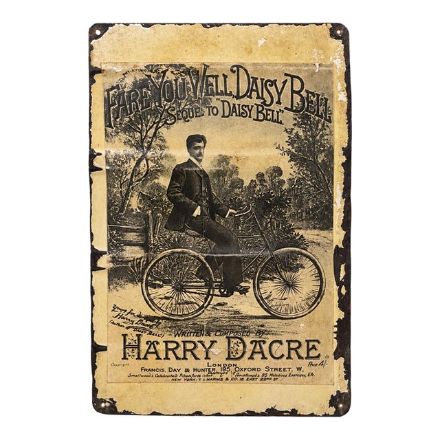 Fare You Well Daisy Bell , 1894 Advertising Metal Sign For Sale
