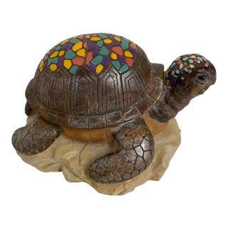 Handcrafted Mosaic Turtle Figurine - Multicolor Miniature Sculpture 3"x4"-Unique For Sale