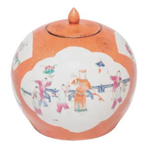 Persimmon Ginger Jar With Cartouche Paintings