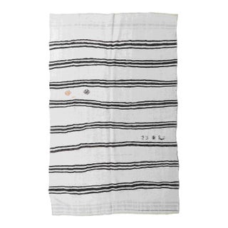 Vintage Striped Turkish Black White Hemp Kilim Rug - 6`4" X 9`1" For Sale