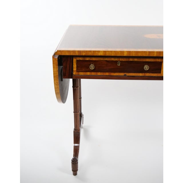 English Mahogany Drop-Leaf Console Table / Inlaid Decoration, Mid 19th Century For Sale - Image 9 of 14