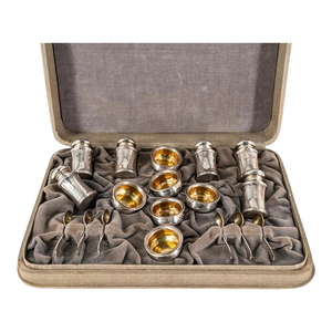 6 Wilcox & Wagoner Sterling Salt Cellars, Pepper Shakers, Salt Spoons by Watson