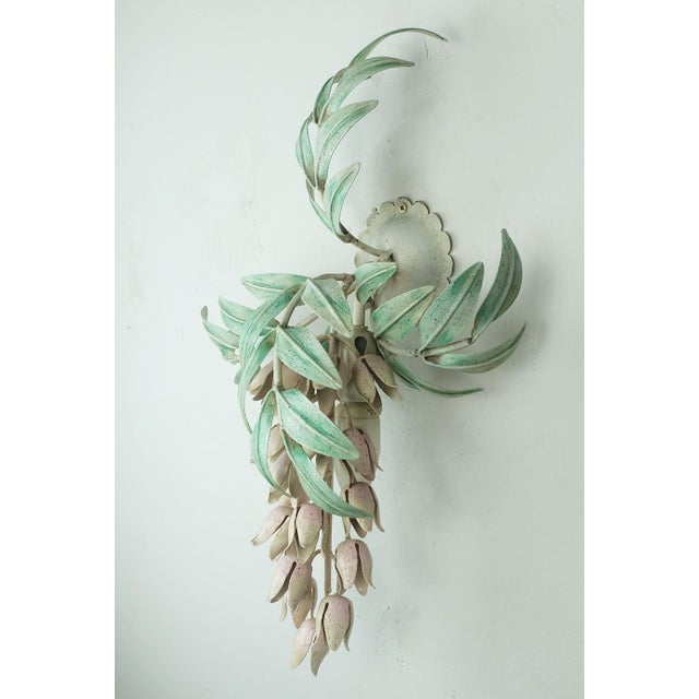 Vintage Hollywood Regency Florentine Metal Wisteria Wall Lamp, Italy, 1970s For Sale - Image 4 of 11