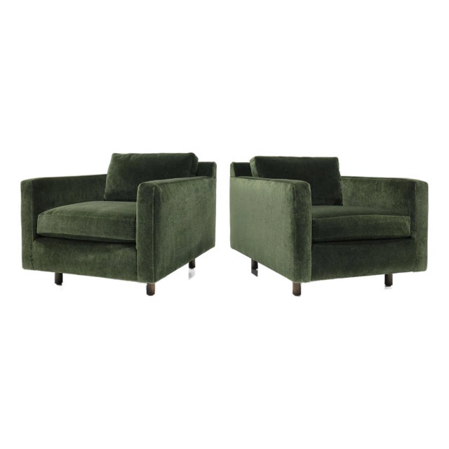Lounge Chairs Harvey Probber Style in Forest Green Mohair, Attributed For Sale
