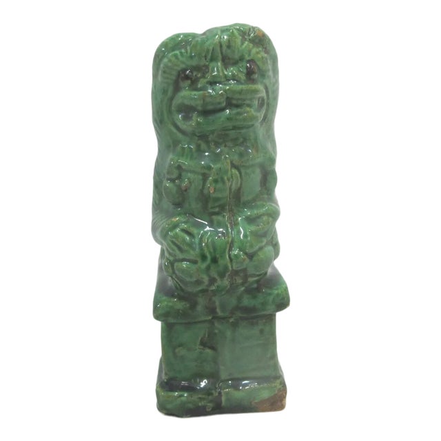 Chinese Asian Green Ceramic Foo Dog Lion Incense Holder Figurine For Sale