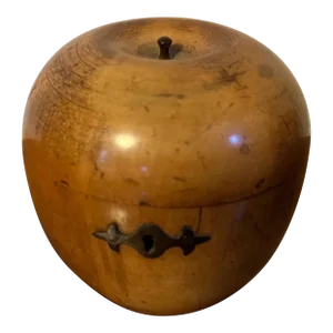 Antique 18th Century English George III Fruitwood Apple Form Treen Tea Caddy
