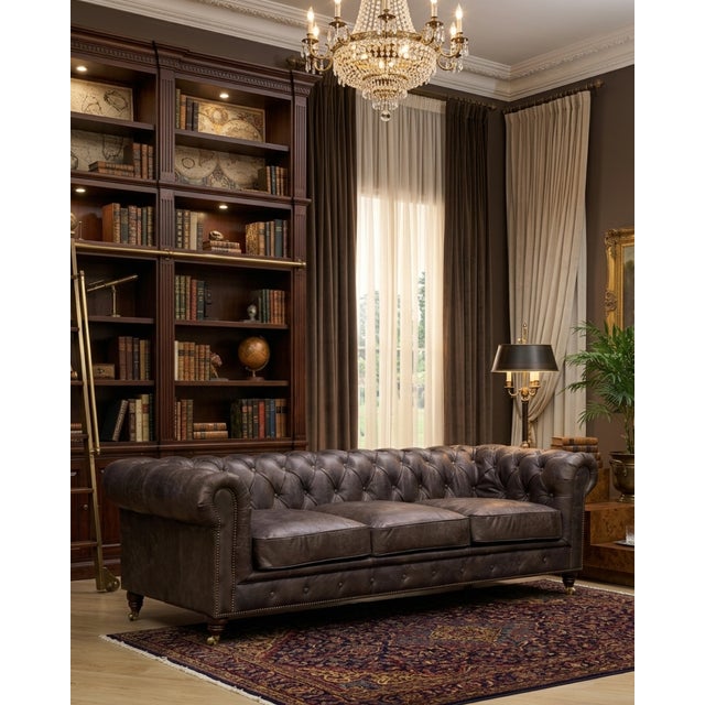 Century Chesterfield Sofa - Dark Brown Leather For Sale - Image 9 of 10