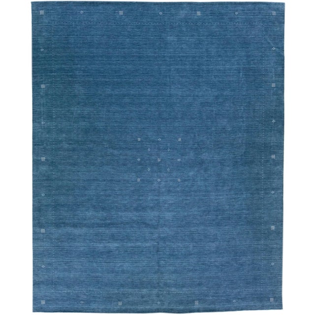 Blue 2020s Blue Modern Gabbeh Handmade Minimalist Wool Rug For Sale - Image 8 of 8