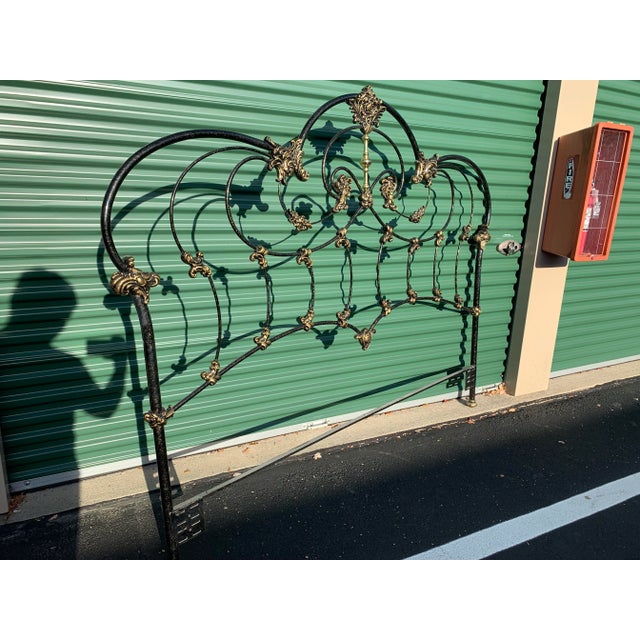 1980s 1980s Vintage Elliott’s Design Black Enameled Iron and Brass King Size Headboard For Sale - Image 5 of 12