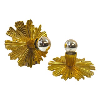 Mid-Century Hollywood Regency Gilded Sunburst Wall Sconces, 1950s, Set of 2 For Sale
