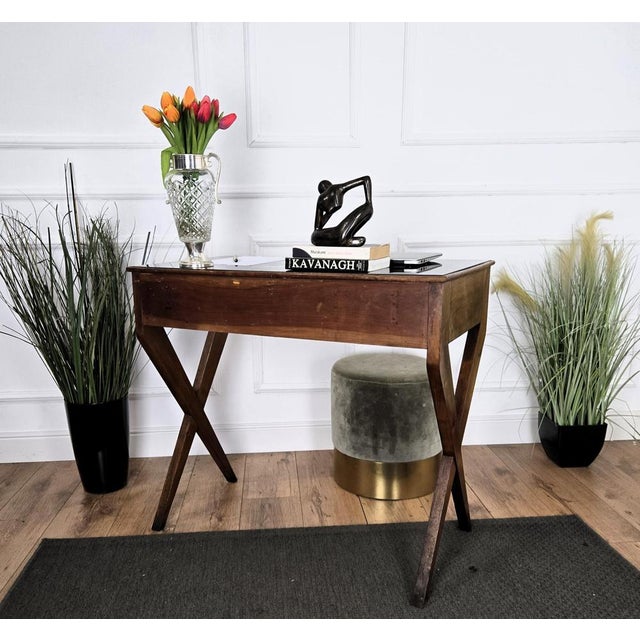 Brown Vintage Art Deco Italian Walnut Burl and Glass Desk, 1940s For Sale - Image 8 of 11
