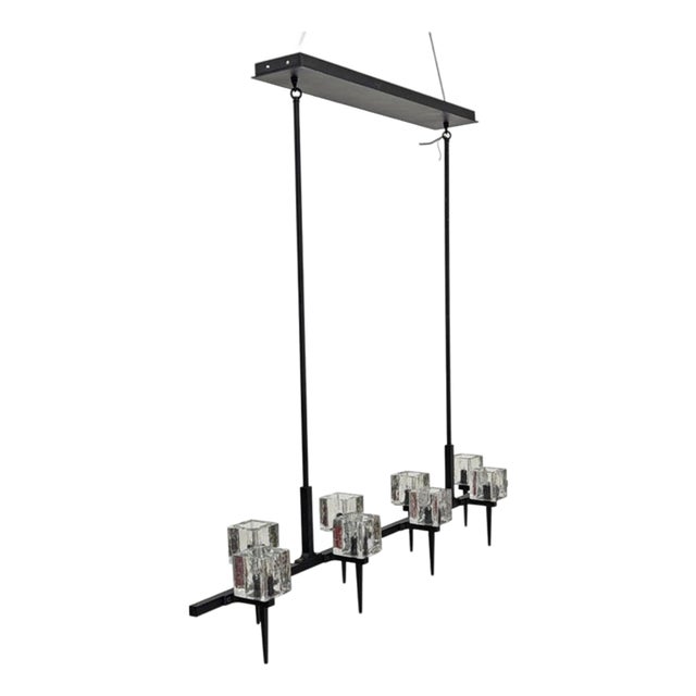 Marian Jamieson "Kellen" Chandelier, Blackened Steel & Murano Glass Style Shades For Sale