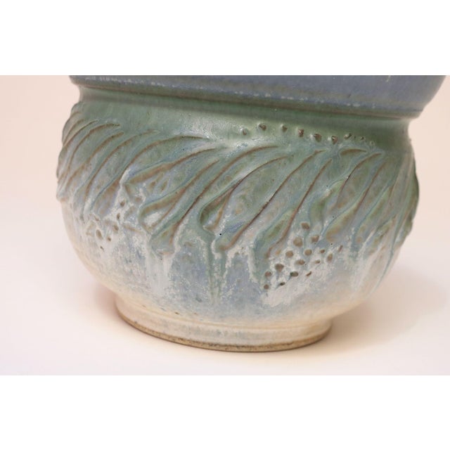 Petite Vintage Green and Blue Incised Ceramic Planter Vase by Deanna Nichols For Sale - Image 10 of 18