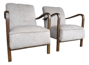 Pair of Restored European Modern Lounge Chairs in Teddy Mohair Style Fabric