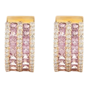 Pink Sapphire and Diamond Huggie Hoop Earring in 18k Gold - 2 Pieces