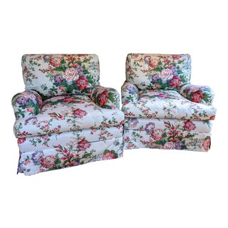Floral Chintz Covered Club Chairs - a Pair For Sale