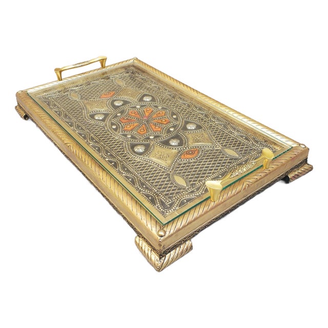 Marrakech Moroccan Gold Finish Serving Tray / Charger For Sale