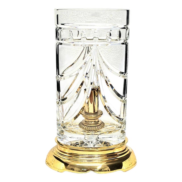 Waterford Crystal Overture Hurricane Table Lamp With Brass Base 11.5" For Sale