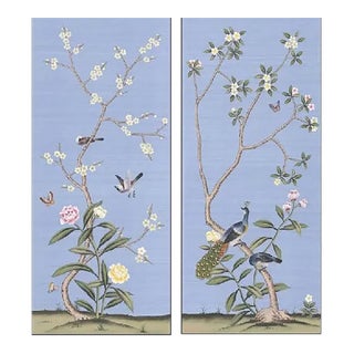 W24”*48“/Panel, a Set of 2 Panels Chinoiserie Paintings, Unframed Wall Artwork, Tea Paper For Sale