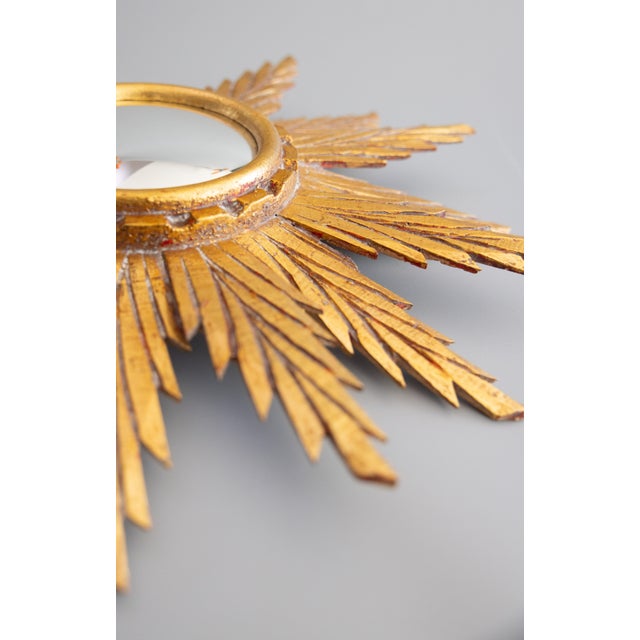Mid Century French Giltwood Sunburst Convex Mirror For Sale - Image 4 of 8