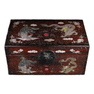 Zitan Wood Box Inlaid With Mother-of-Pearl Dragon & Phoenix For Sale