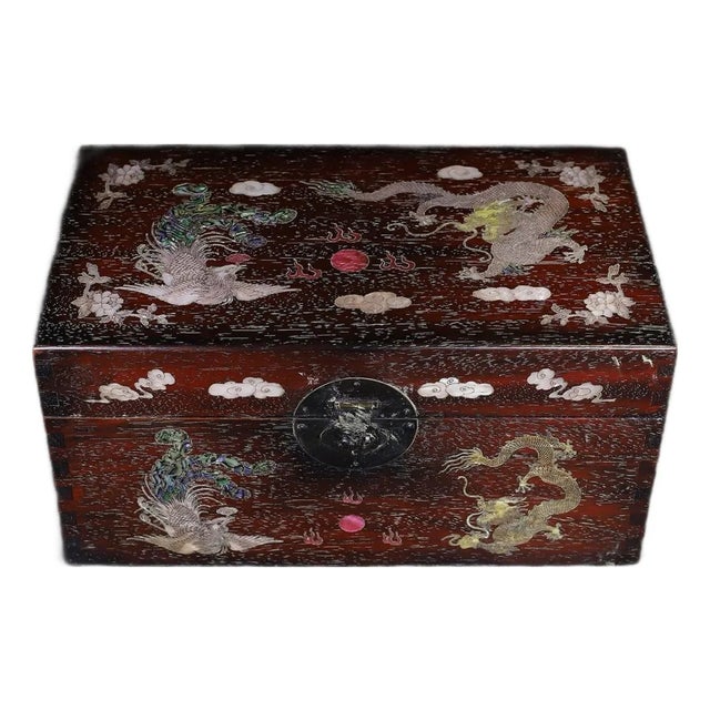 Zitan Wood Box Inlaid With Mother-of-Pearl Dragon & Phoenix For Sale