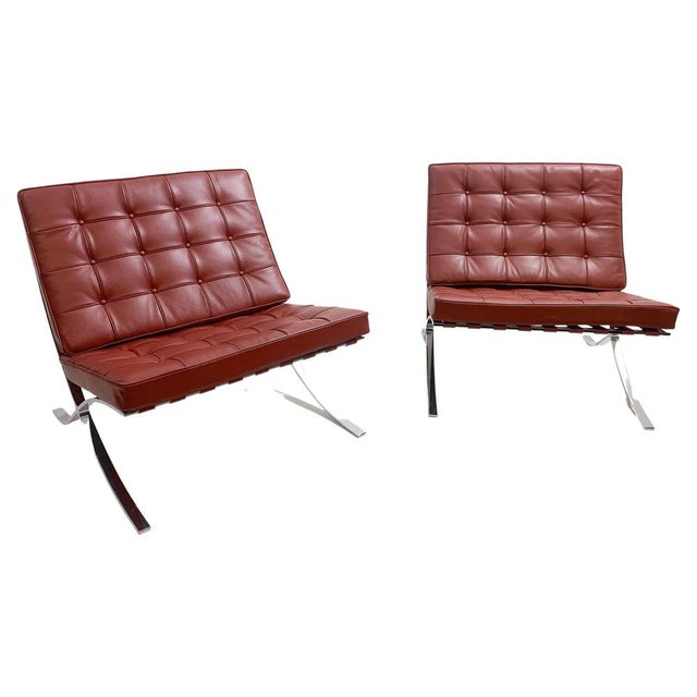Set of Burgundy Leather Barcelona Chairs attributed to Mies Van Der Rohe for Knoll, 1990s For Sale - Image 15 of 15