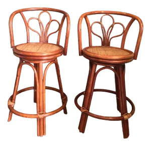 1960s Albini Style Bentwood Bamboo Bar Stools - a Pair