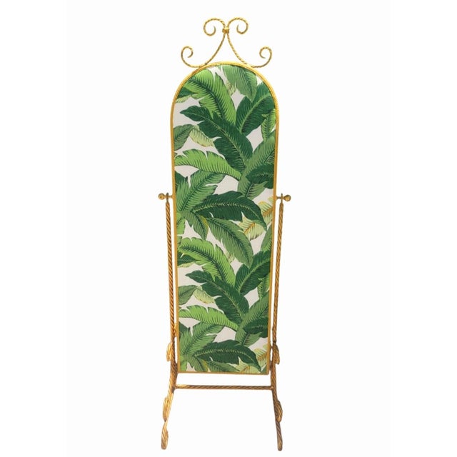 Vintage Italian Florentine Hollywood Regency Gold Gilt Wrought Iron Twisted Rope Metal Cheval Standing Floor Mirror For Sale In West Palm - Image 6 of 14