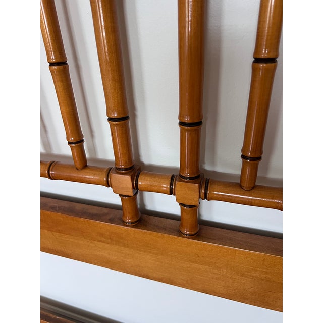 1960s Chinese Chippendale Faux Bamboo Queen Headboard With Brass Finials For Sale In Miami - Image 6 of 8