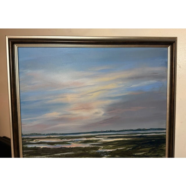 Blue Large Original Louise Ramsay Jersey Marsh Oil Painting Sea Landscape on Canvas For Sale - Image 8 of 13