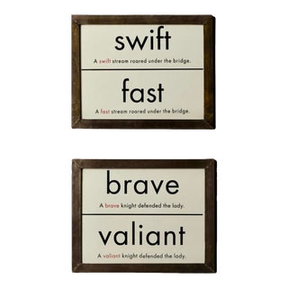 Restoration Hardware Vintage Synonym Flashcard Framed Wall Art, a Pair For Sale