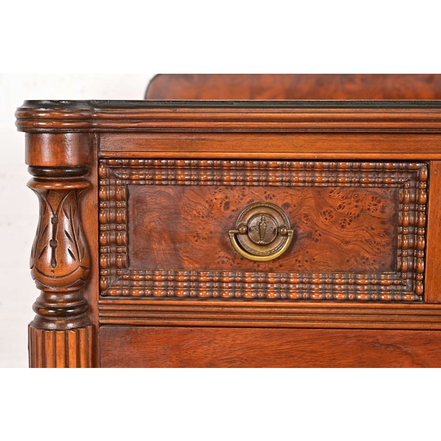 Berkey & Gay Style Antique French Regency Louis XVI Carved Burled Walnut Highboy Dresser, Circa 1920s For Sale - Image 9 of 15