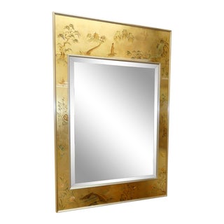 LaBarge Reverse Painted Glass Chinoiserie Mirror For Sale