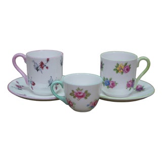 Vintage Shelley England Porcelain Bone China Floral Demitasse Cups Saucers - 5 pcs For Sale