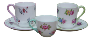 Vintage Shelley England Porcelain Bone China Floral Demitasse Cups Saucers - 5 pcs