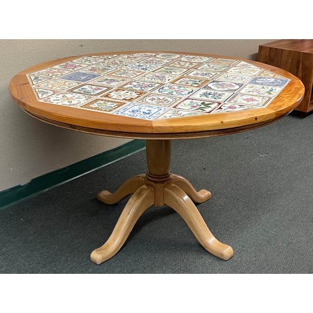 Pulaski Tile Top Oak Pedestal Dining Table Chairish