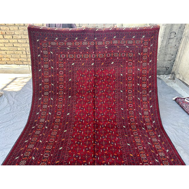High Quality Red Afghan Mauri Hand-Knotted Wool Rug - 6' X 9'8" For Sale - Image 9 of 10