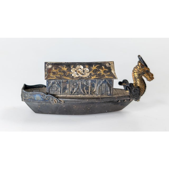 20th Century Japanese Sterling Silver Dragon Boat Form Salt or Pepper Shaker For Sale - Image 4 of 8